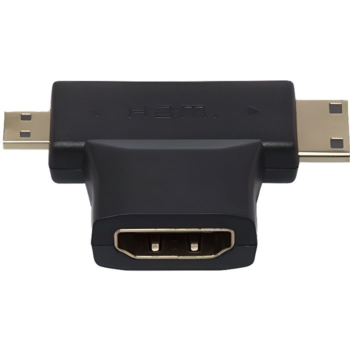 APM Adaptateur HDMI Vers Mini HDMI+Micro HDMI Femelle/Mâles - Noir