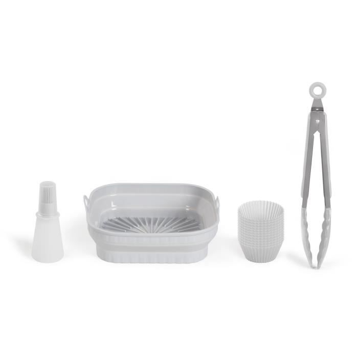 Set de 4 accessoires pour friteuse sans huile - LIVOO - MEN428 - 1 moule 2 en 1 pliable - 1 set de 12 moules - 1 pinceau - 1 pi
