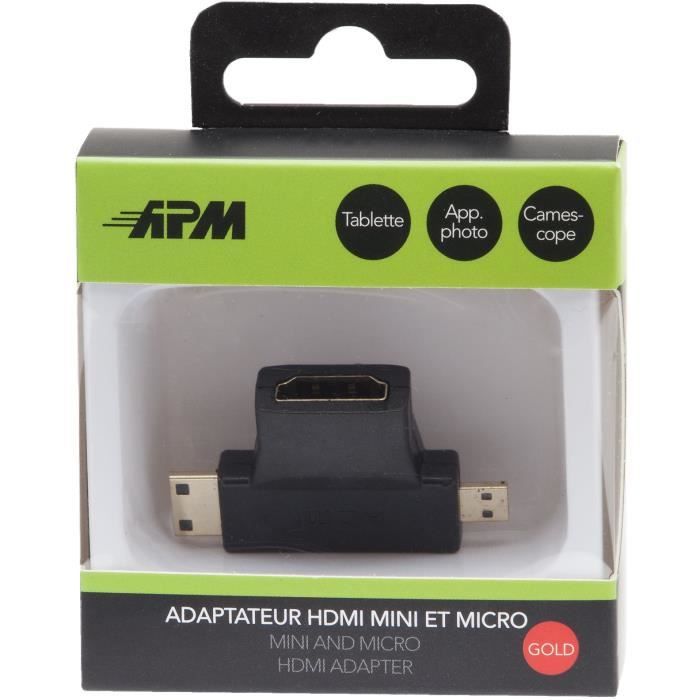 APM Adaptateur HDMI Vers Mini HDMI+Micro HDMI Femelle/Mâles - Noir