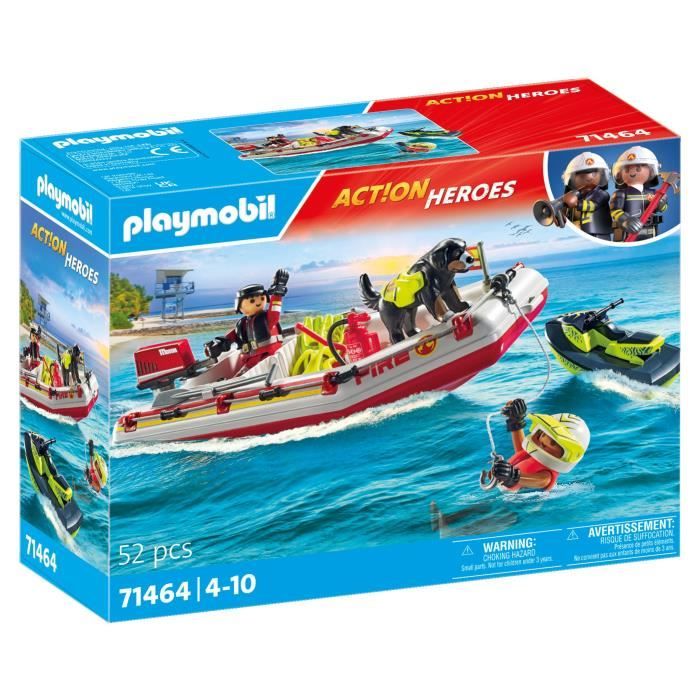 PLAYMOBIL 71464 Motoscafo e moto d'acqua - Action Hereos - Vigili del fuoco - Dai 4 anni in su