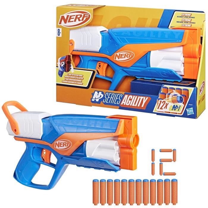 Lanzador NERF Agility N Series, 12 dardos Nerf N1 solo para lanzadores Nerf N Series, ca��n de 6 dardos, juegos al aire libre