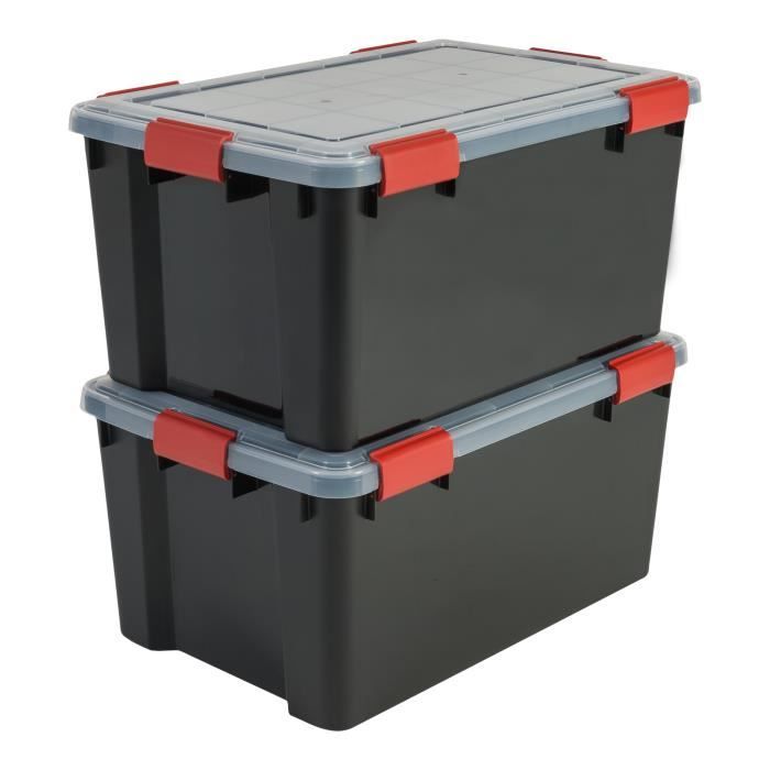 IRIS OHYAMA Lot de 2 boîtes de rangement hermétique - Air Tight Box - AT-L - Noir et transparent - 50 L - 59 x 39 x 29 cm