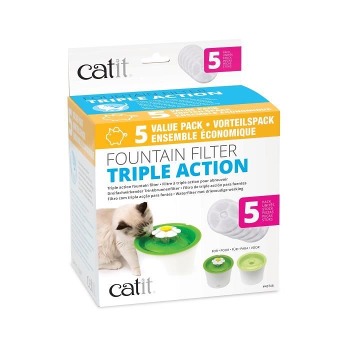 CAT IT Pack de 5 filtres a triple action pour abreuvoir - Blanc - Pour chat