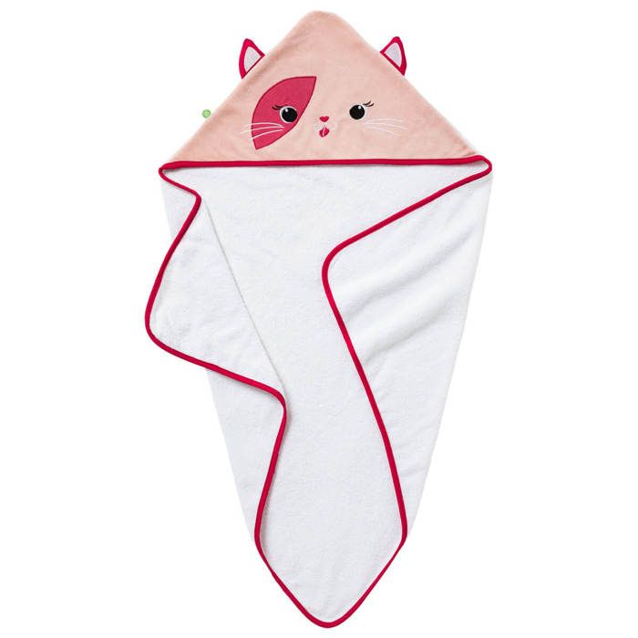 Cape de bain BABYCALIN CHAT - Des la naissance - Velours/Coton - 75 x 75 cm - Rose