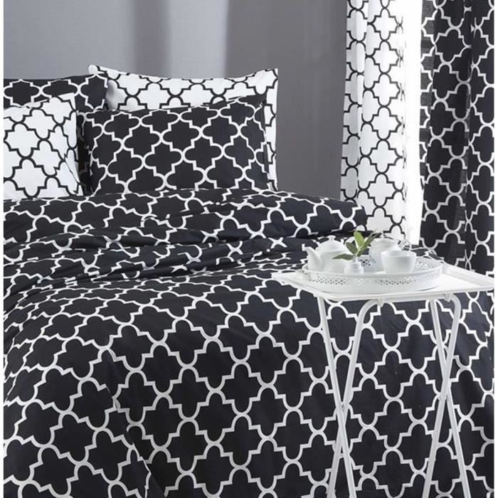 Image secondaire de Parure de lit - 1 housse de couette 220 x 240 cm + 2 taies d'oreiller 60 x 60 cm - 100% coton renforcé - Noir