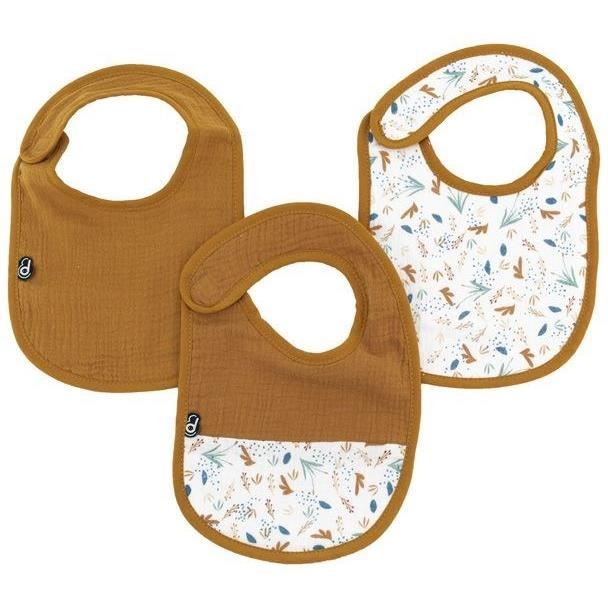 Lot x3 bavoirs - DOMIVA - 0-6 mois - Gaze de coton - Caramel imprimé au fil de l'eau