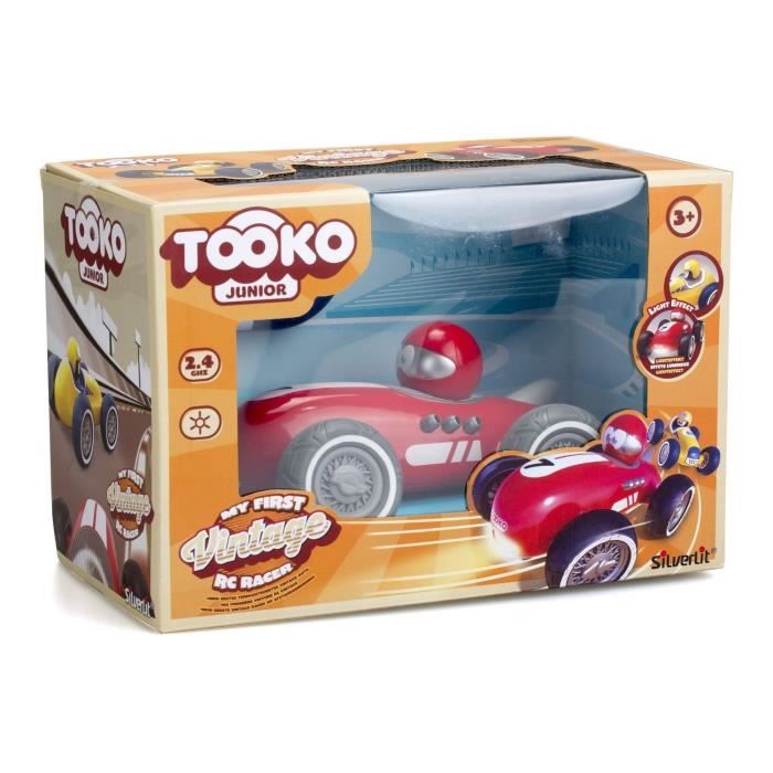 TOOKO - Ma premiere voiture télécommandée de course - Look Vintage - Des 3 ans - Coloris aléatoire : rouge ou jaune - 13 cm