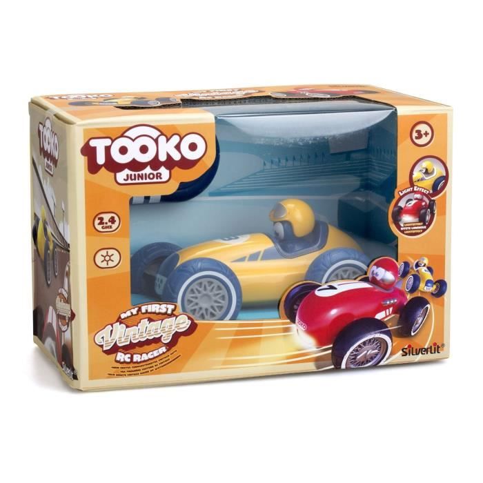 TOOKO - Ma premiere voiture télécommandée de course - Look Vintage - Des 3 ans - Coloris aléatoire : rouge ou jaune - 13 cm