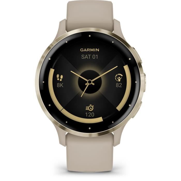 Montre GPS connect�e Venu 3S GARMIN, 30,4mm (1,2), Acier Soft Gold, bo�tier lin et bracelet en silicone lin