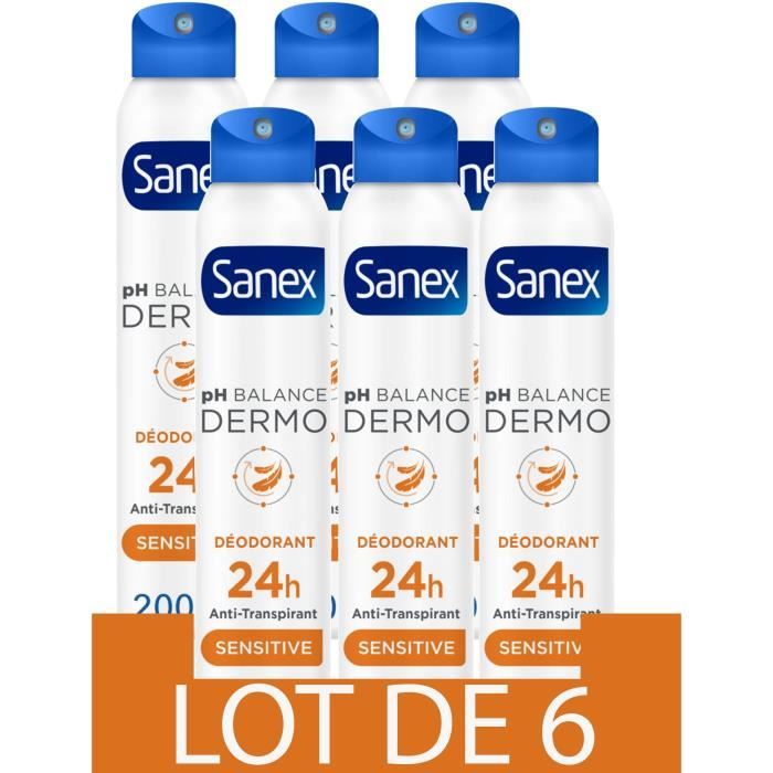 [Lot de 6] SANEX Déodorants Dermo Peaux sensibles spray - 200 ml