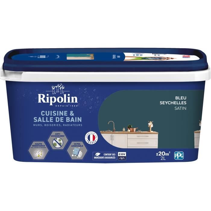 Paint for walls, woodwork, ceilings, radiators - RIPOLIN - Kitchen and bathroom - 2 L - Seychelles Blue