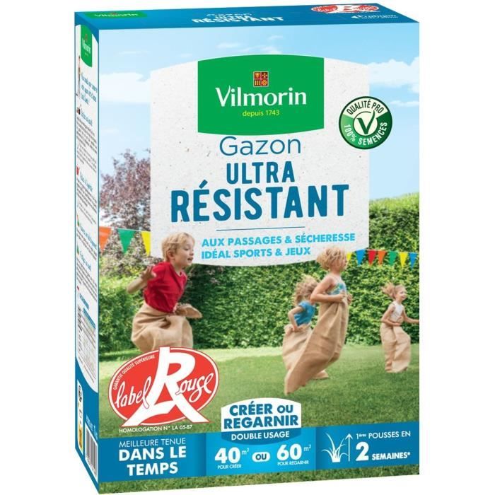 Semi di erba VILMORIN - Ultra resistenti - Scatola da 1 kg - Etichetta rossa - Resistenti al calpestio