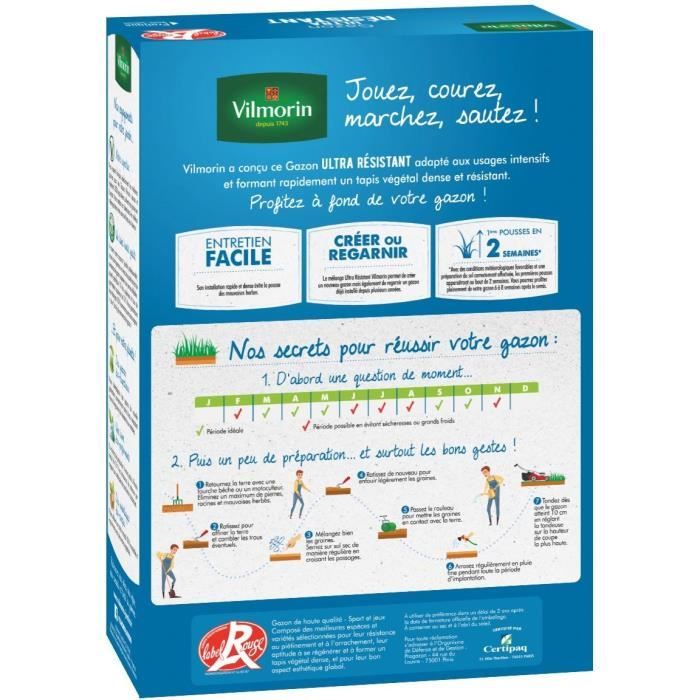 Image secondaire de Semences de gazon VILMORIN - Ultra Résistant boite de 1kg- Label Rouge - Résistant aux piétinements