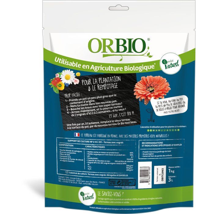 Image secondaire de Terreau Universel ORBIO 3 L - Idéal pour vos plantes