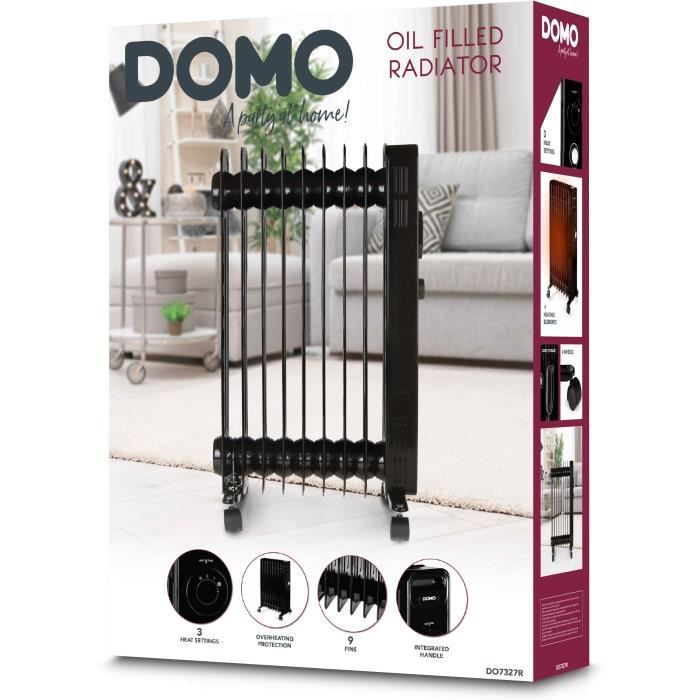 Image secondaire de Radiateur a bain d'huile - 2000 W - DOMO - DO7327R - 42,5 x 28 x 64 cm - Noir