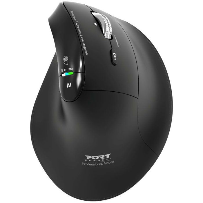 Souris Ergonomique Sans Fil PORT Designs - Rechargeable Bluetooth & 2.4 GHz - Noir