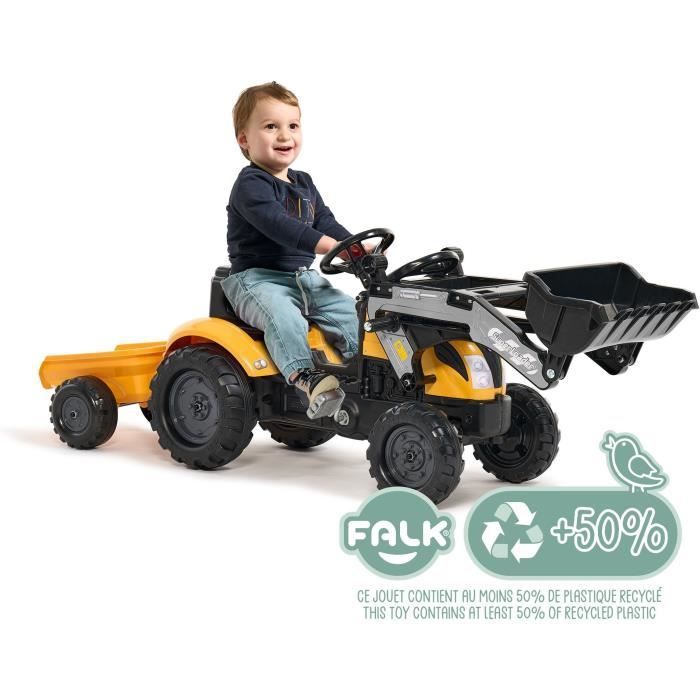 Image secondaire de Tracteur à Pédales Mighty Builder avec Remorque - Jaune - 100% Français