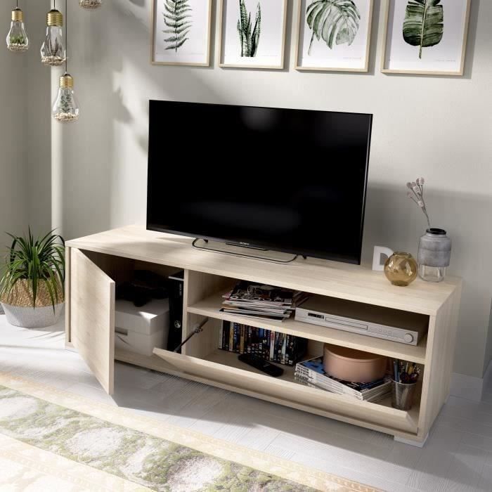Meuble TV - Décor chene naturel - L 130 x P 41 x H 40 cm - OSLO
