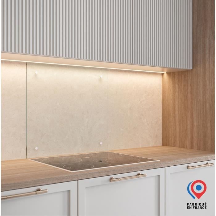 Crédence - Fond de hotte - AURYS - Verre - Transparent - 600*450 - 6 mm - 4 trous