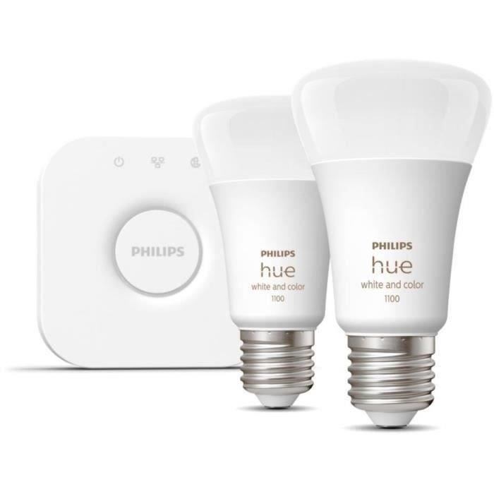 Philips Hue White and Color Ambiance, Kit de démarrage 2 ampoules E27, 75W, Bluetooth, fonctionne avec Alexa, Google et Homekit