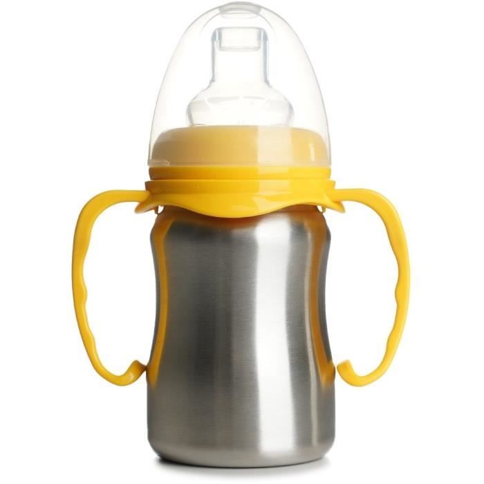 Tasse d'apprentissage - THERMOBABY - Inox - 180 ml - Jaune Mangue - Ergonomique et anti-fuites