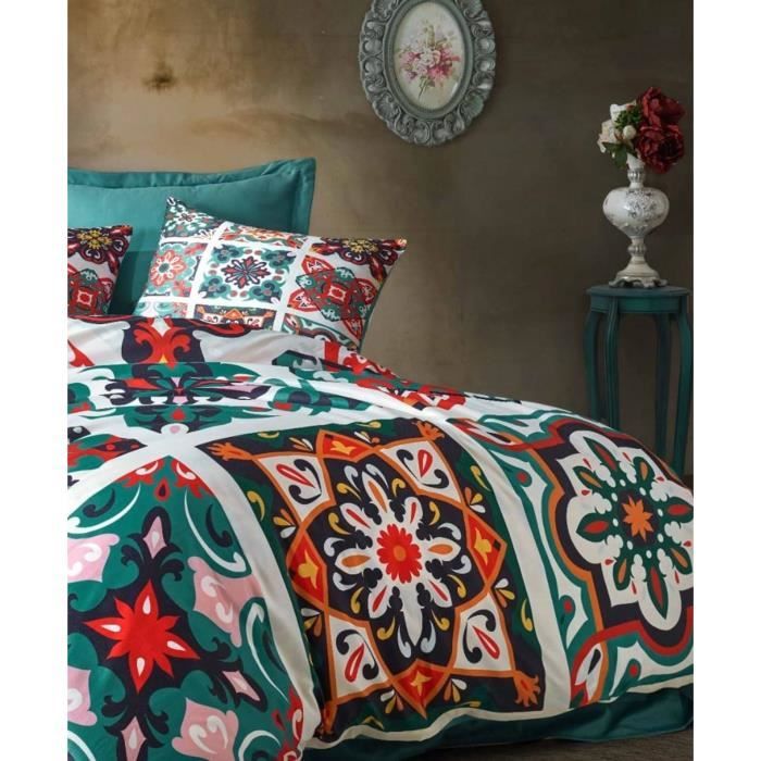 Image secondaire de Parure de lit - 1 housse de couette 220 x 240 cm + 2 taies d'oreiller 60 x 60 cm - 100 % polyester microsatin - Vert