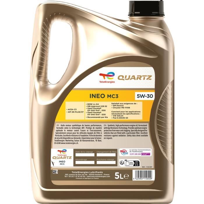 Image secondaire de Huile moteur - TOTALENERGIES - Quartz Ineo MC3 5W-30 - 1L