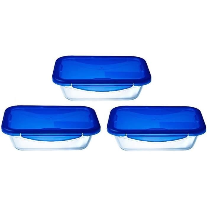 Lot de 3 Lunch Box - PYREX - Cook & Go - Verre - Rectangulaire - Couvercle hermétique - 0,8 L