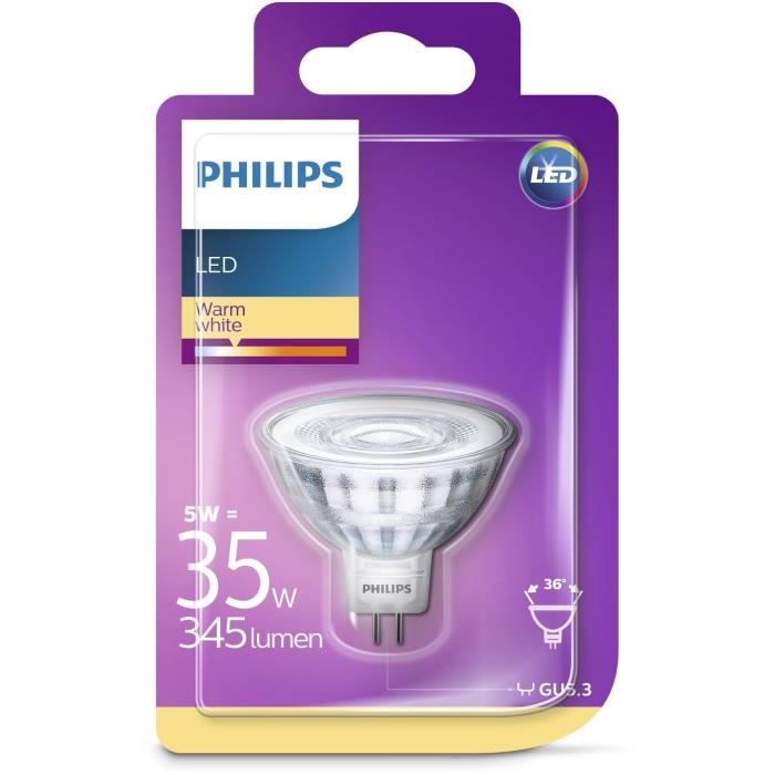 PHILIPS Spot LED culot GU5 - 3 -  5W équivalent 35W -  blanc chaud