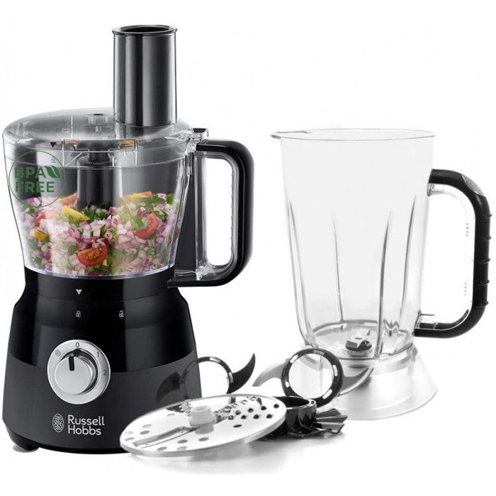 Robot multifunzione - RUSSELL HOBBS - Nero opaco 24732-56 - 600 W - Vasca da 2,5 L - Lame in acciaio inossidabile - Disco reversibile - Nero opaco