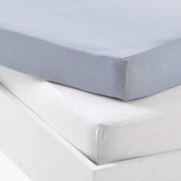 Image secondaire de Lot 2 drap housse - P'TIT DODO - Jersey - 70 x 140 cm - Blanc / Light blue