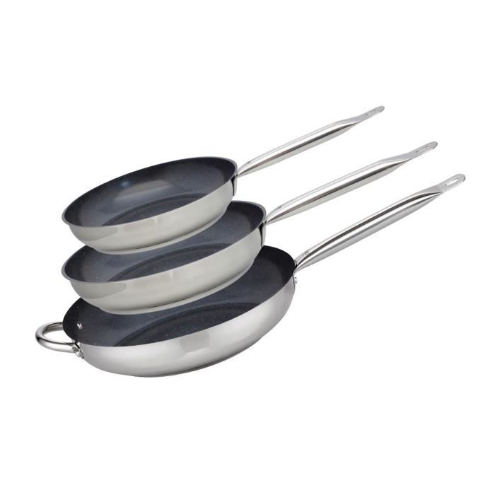 Set de 3 poêles à induction ELO en inox 18/10 - Ø 24, 28 et 32 cm