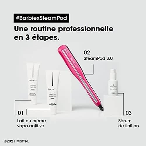 Steampod 3.0 | Edition limitée Barbie + Trousse | Lisseur Cheveux Professionnel 2-en-1 : Lissage & Wavy | Trousse similicuir grainée