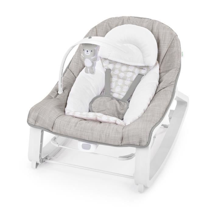 INGENUITY Transat bébé bascule évolutif 3-en-1 Keep Cozy -Linden- 3 Positions: arche avec jouets peluches amovible, jusqu'a 18 k