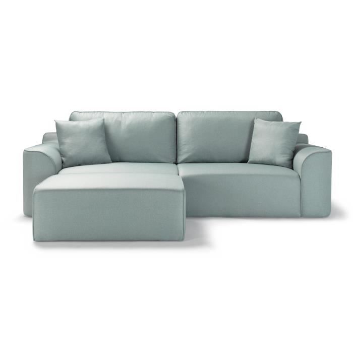 Canapé d'angle - BIG JOHN - Tissu bleu gris - Table basse assortie - L 272 x P 106 x H 95 cm