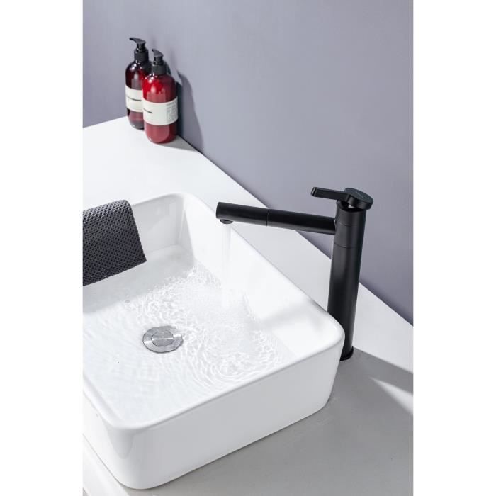 Mitigeur pour vasque et lavabo - Mécanique - OCEANIC - Noir mat - Droit avec bec pivotant