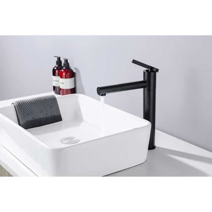 Mitigeur pour vasque et lavabo - Mécanique - OCEANIC - Noir mat - Droit avec bec pivotant