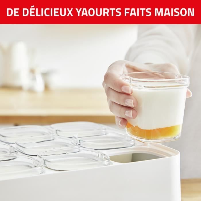 SEB Yaourtiere 6 pots 140 ml, Yaourts et desserts maison, 5 programmes automatiques, 100 % sans BPA, Fabriqué en France YY5114FB