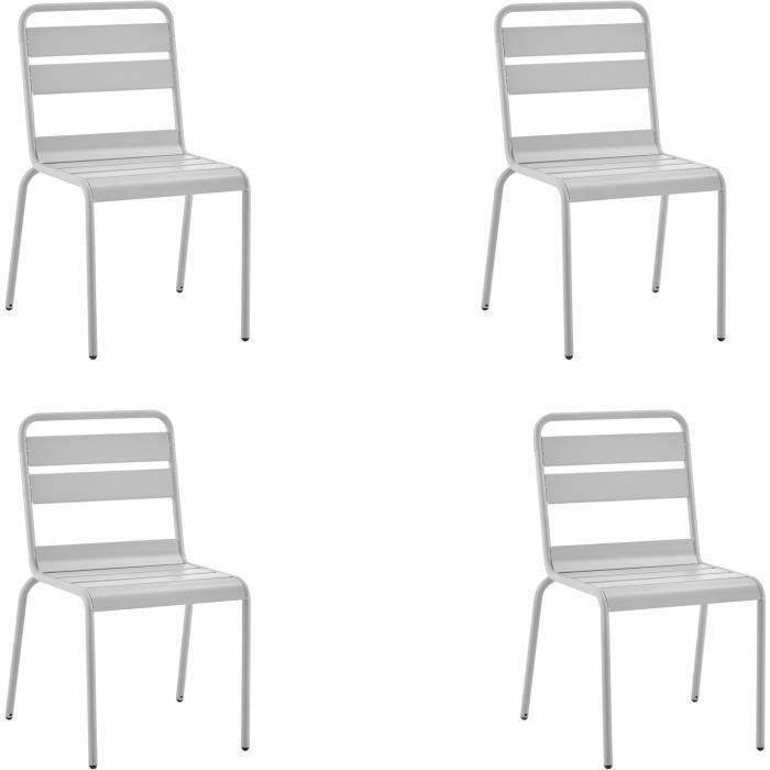 Lot de 4 chaises de jardin - Acier - Gris