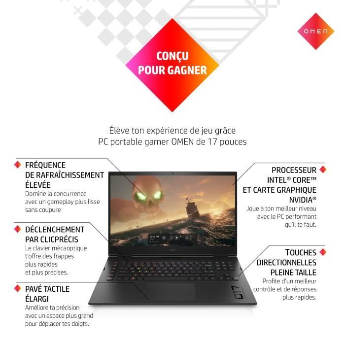 PC Portable Omen by HP 17-ck0074nf - 17 QHD 165 Hz - Intel Core i9-11900H - 32Go - 1To SSD - RTX 3080 16Go - Windows 11 - AZERTY
