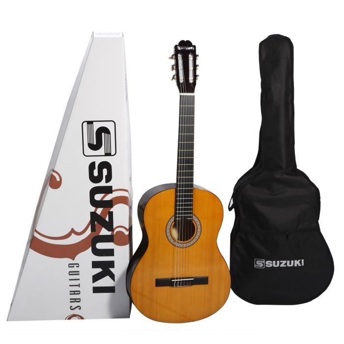 SUZUKI Guitare classique 4/4 pour adulte finition naturelle avec housse de protection