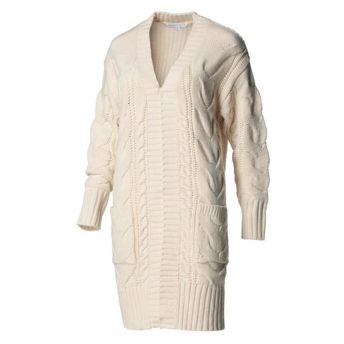 AMARA REYA Gilet Long avec Torsades Ecru Femme