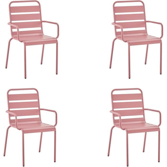 Lot de 4 fauteuils de jardin - Acier - Rose