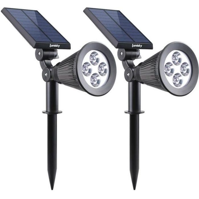 LUMISKY Pack of 2 waterproof solar outdoor spots - 4 white LEDs - 200 Lm - Swivel head at 90 � C