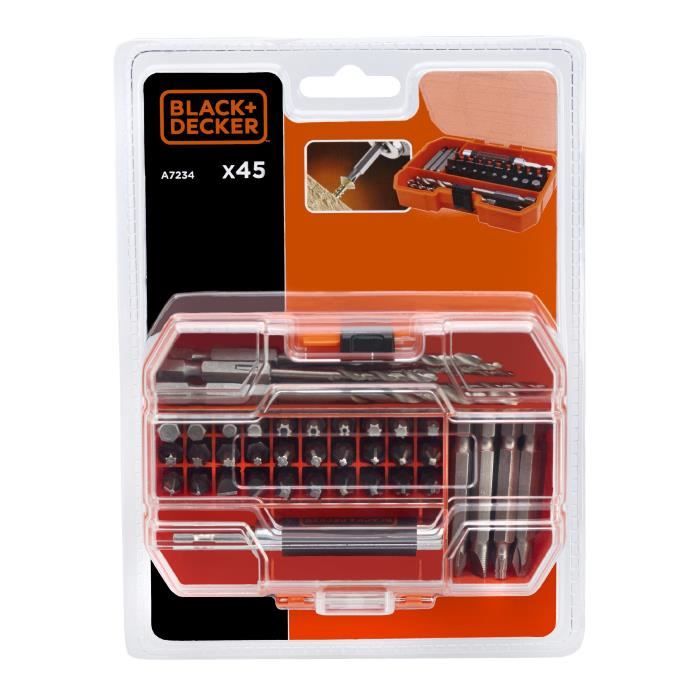 Black & Decker Coffret 45 pieces Accessoires perçage et vissage Forets HSS et Embouts A7234