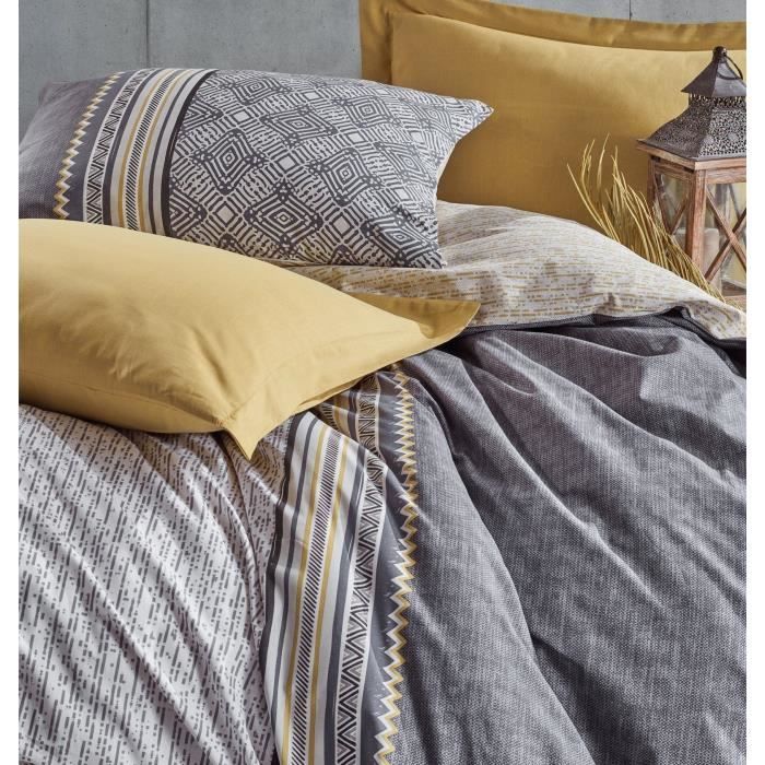 Image secondaire de Parure de lit - 1 housse de couette 220 x 240 cm + 2 taies d'oreiller 60 x 60 cm - 100% coton renforcé - Gris