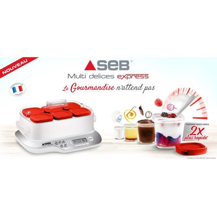 SEB YG661500 Yaourtiere Multidélices Express 12 pots 140 ml, Sans BPA, Yaourts et desserts lactés faits maison, 5 programmes auto