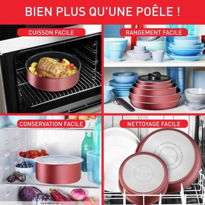 TEFAL INGENIO Batterie de cuisine 10 pieces, Induction, Revetement antiadhésif résistant, Cuisson saine, Fabriqué en France L3989502