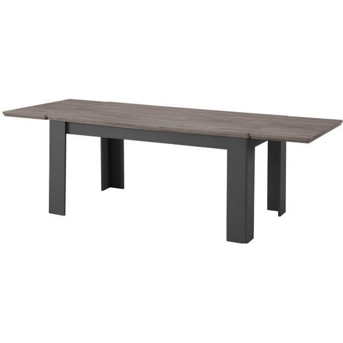 DESSY Table a manger extensible de 6 a 10 personnes style contemporain  - L 160 - 239 x l 90 cm - Gris mat et décor bois