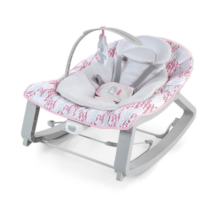 INGENUITY Transat bébé bascule évolutif 3-en-1 Keep Cozy -Lily- 3 Positions: arche avec jouets peluches amovible, jusqu'a 18 kg